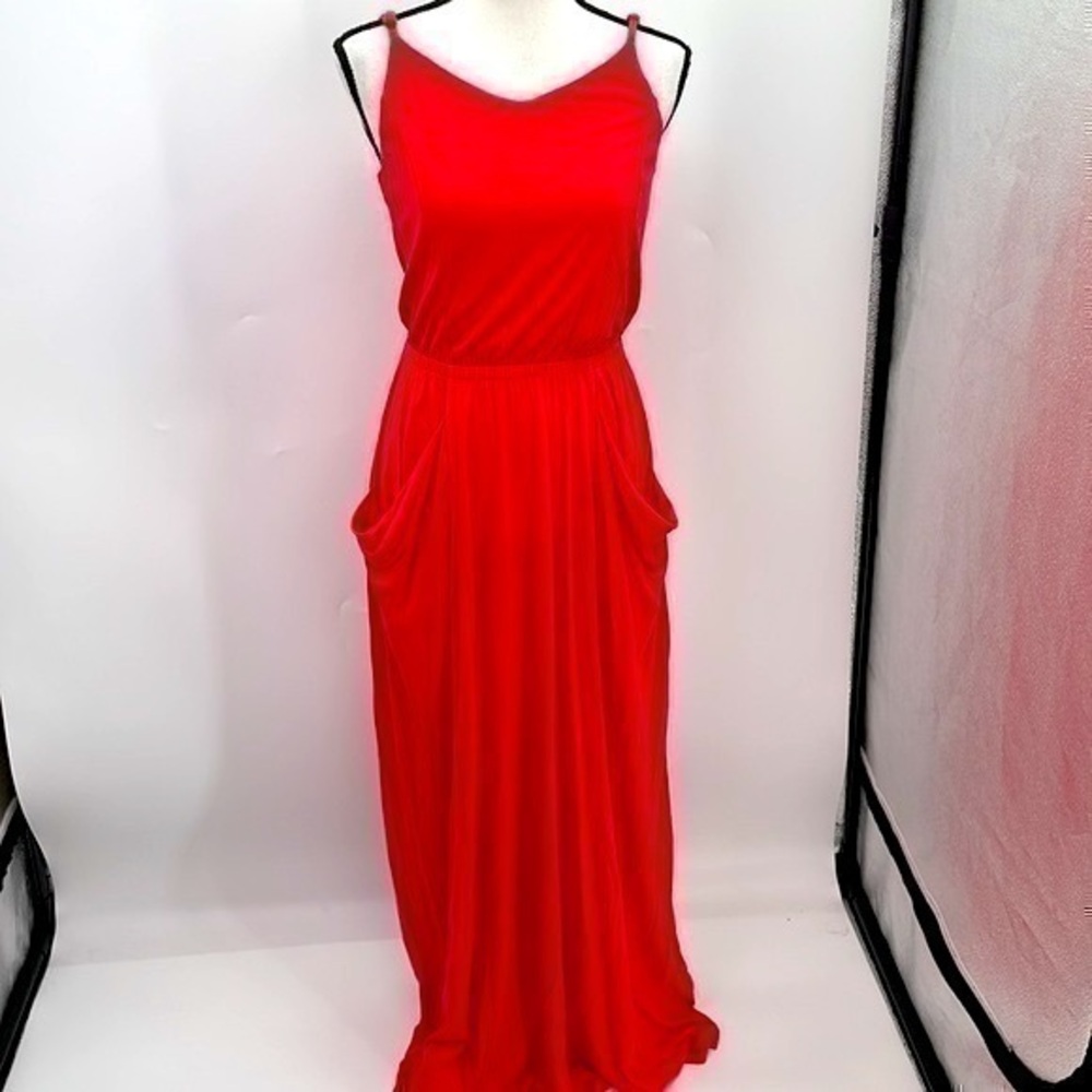 NWT Gap coral colored spaghetti strap maxi dress elastic waist XS